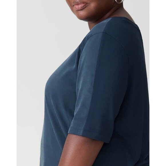 Universal Standard Womens Arvo Cupro Mix Tee Sz XS 10 12 Navy Blue Shirt Top - Picture 4 of 6